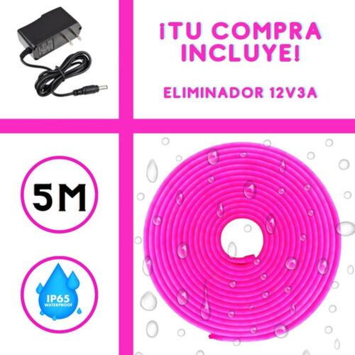 Tira Led Neón Flex Unicolor Decorativa 5 Metros Rosa