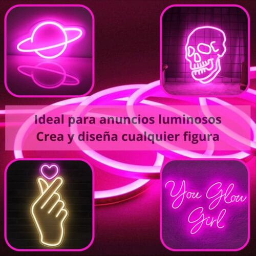 Tira Led Neón Flex Unicolor Decorativa 5 Metros Rosa