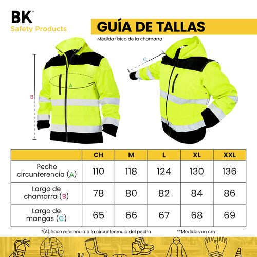 Chamarra Polar thermic de trabajo impermeable con reflejante alta visibilidad Bk safety products 5 tallas disponibles.