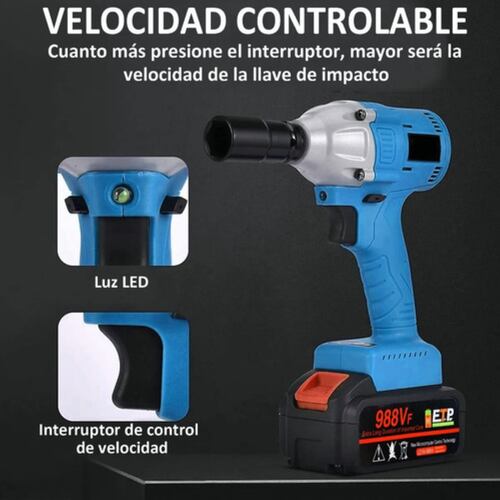 Llave De Impacto Inalámbrico 500n.m 4000mah Kit, Batería + Caja Azul