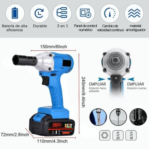 Llave De Impacto Inalámbrico 500n.m 4000mah Kit, Batería + Caja Azul