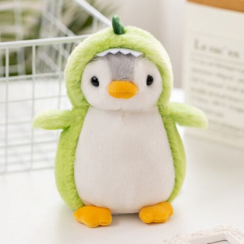 Peluche Pingüino Disfrazado Dinosaurio Unicornio Verde con Blanco