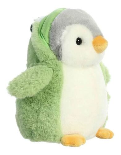 Peluche Pingüino Disfrazado Dinosaurio Unicornio Verde con Blanco