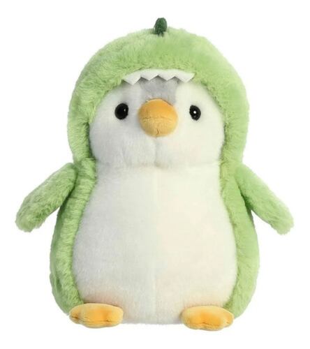 Peluche Pingüino Disfrazado Dinosaurio Unicornio Verde con Blanco