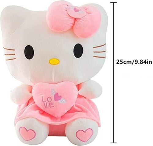Peluche Hello Kitty Con Corazón Para Regalo 25 cm Rosa con Blanco