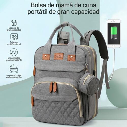 Mochila Pañalera 12 En 1 Cambiador Multifunción Organizador Gris