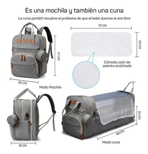 Mochila Pañalera 12 En 1 Cambiador Multifunción Organizador Gris