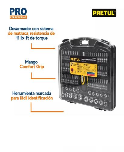 Juego De Dados Y Puntas Con Desarmador Matraca 81 Piezas.