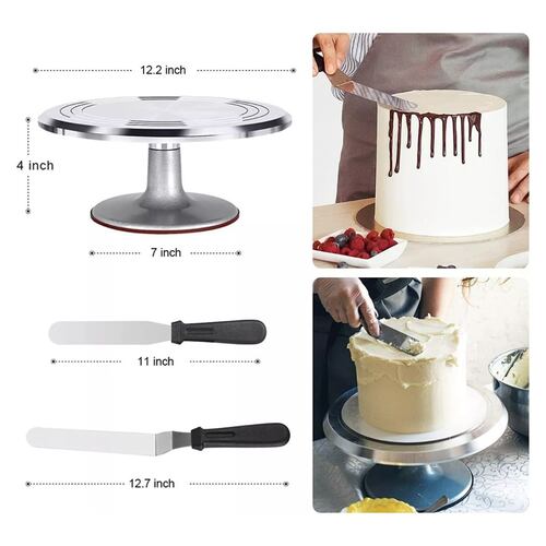 Set Base Giratoria Metálica P/decoración Pastel Duyas Espátu