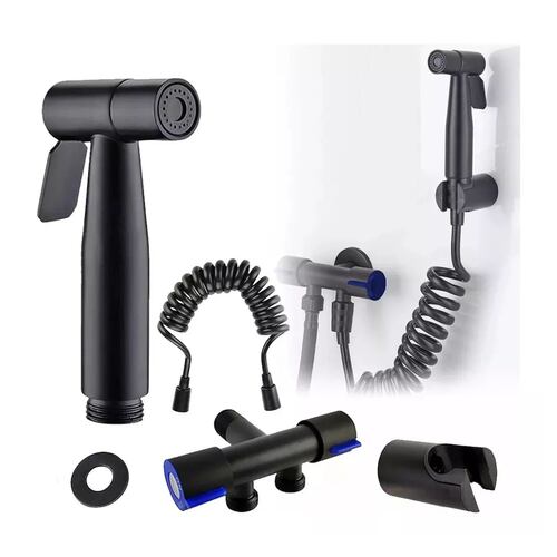Grifo Para Inodoro+válvula Angular De Doble Salida+cepillo Negro
