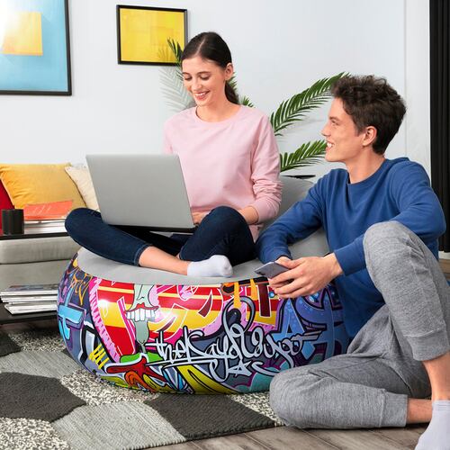 Sillón Inflable Silla Aterciopelada Puff Graffiti + Bomba.