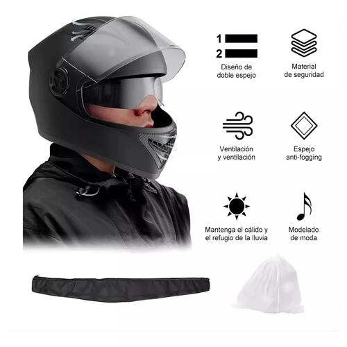 Casco Plegable Antifog Motocicleta Negro Mate+guantes