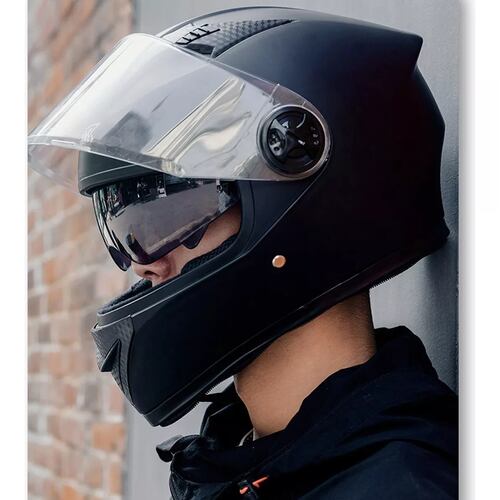 Casco Plegable Antifog Motocicleta Negro Mate+guantes