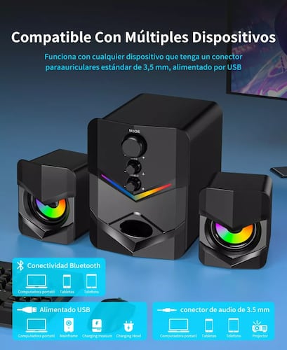 Bocinas Para Pc Subwoofer Bluetooth Luces Led Con Gamer/tv