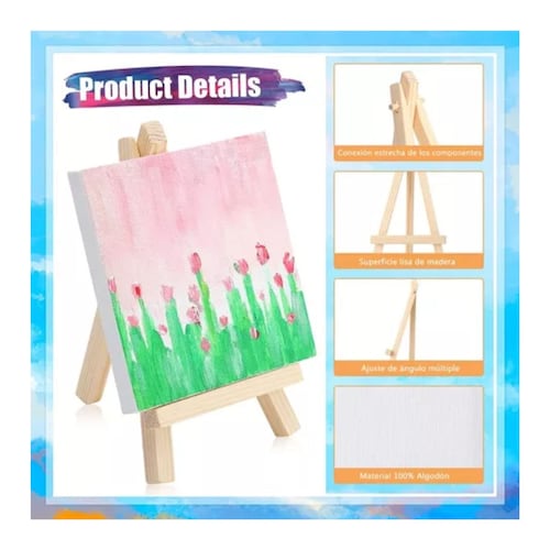 Mini Caballete De Madera Con Lienzo Para Pintura 8 Piezas