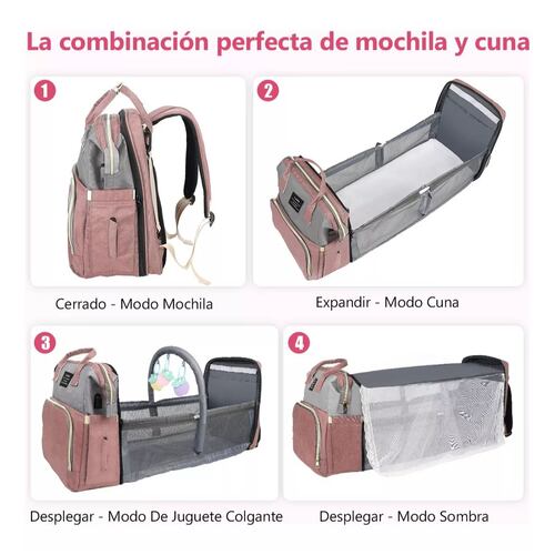 Pañalera multifunción rosa/gris