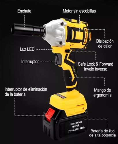 Kit Pistola Impacto Llave Inalámbrica Batería 4.0ah 520n.m