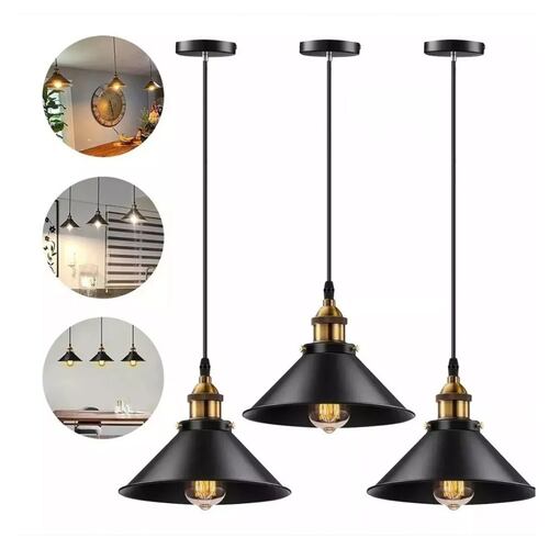 3 lamparas industriales de iluminación para el hogar NEGRO