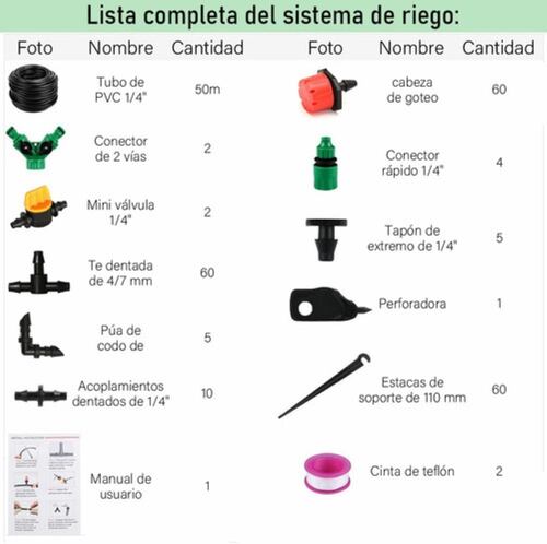 Sistema De Riego Automático Ahorrador Por Goteo 50m, 211 Pcs Negro