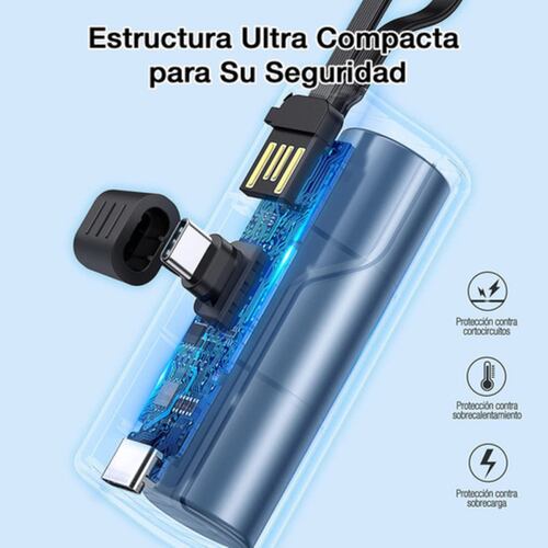 Mini Power Bank 4500 mah Batería Portátil Salida Tipo C con 1 Cable USB Am Pila Cargador 1Hora GAR262