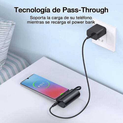 Mini Power Bank 4500 mah Batería Portátil Salida Tipo C con 1 Cable USB Am Pila Cargador 1Hora GAR262