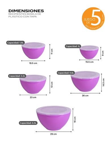 AGBOX Set De 5 Bowls De Plástico Con Tapa ABOX-201.