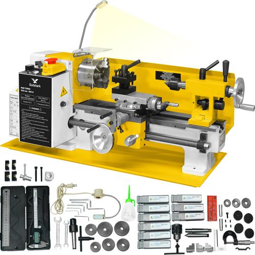 Mini Torno Metal 46 Pz Torneado Acero 550w 2500rpm 9 Buriles