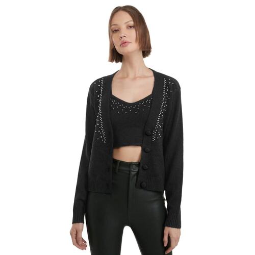Suéter y top para mujer, negros, con aplicaciones, marca Sao Paulo, mod. 1097306