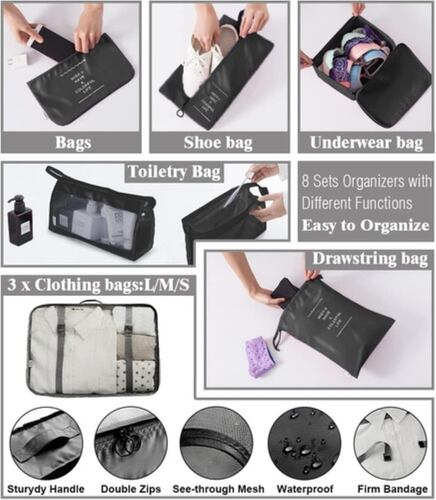8 Piezas Bolsas Organizadoras De Maletas Para Viaje, Impermeble Beige