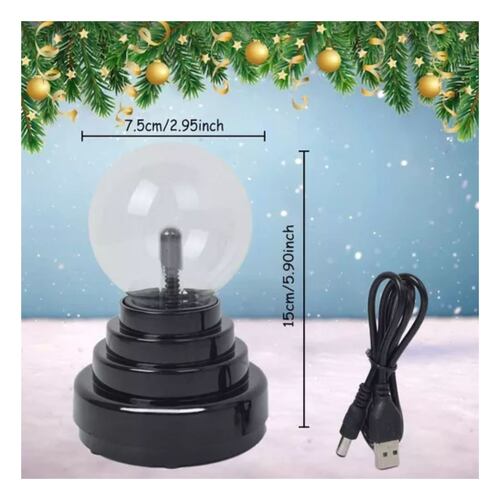 Lampara Bola Plasma Mesa Cristal Sensor Toques Eléctricos Base Negro