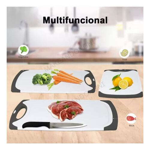 Set De 3 Tablas De Cocina Plástico Para Picar Cortar Con Asa Blanco/Negro
