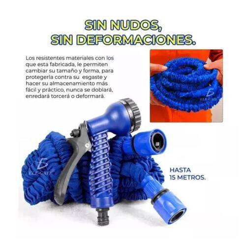Manguera Expandible Flexible 15 Metros Con Aspersor Jardin Color Azul
