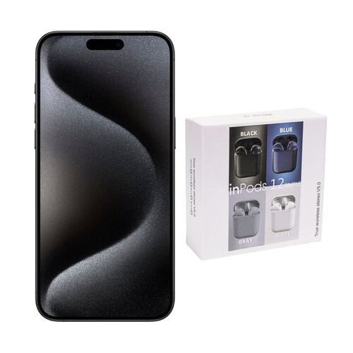 iPhone 15 Pro Max 256GB Gris E-SIM Desbloqueado + Audífonos Genéricos.