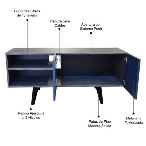  Mueble para TV de 50" Suecia  Practico y Moderno Hogare  Gris Azul