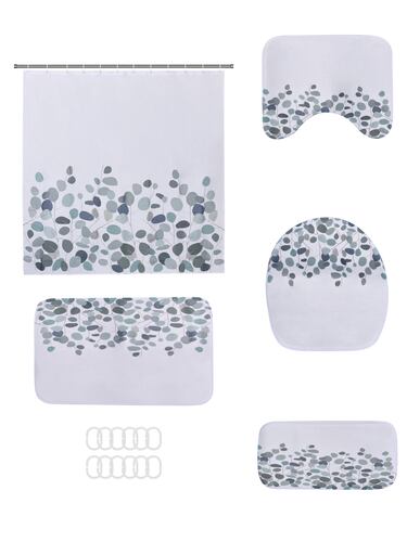 AGBOX Juego Para Baño Premium Estandar 5 Piezas, Hojas Verdes .