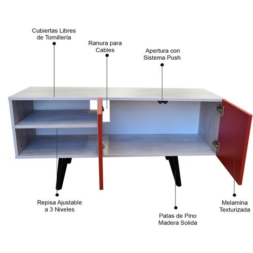  Mueble para TV de 50" Suecia  Moderno y Elegante  Hogare Blanco Rojo