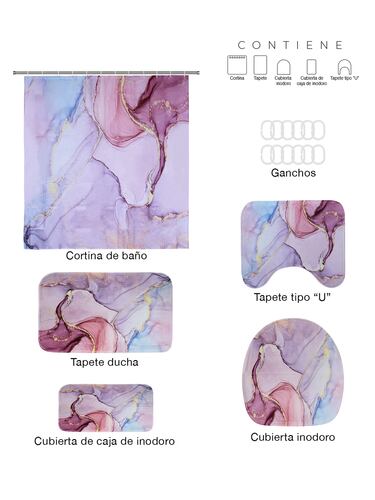AGBOX Juego Para Baño Premium Estandar 5 Piezas, Marmoleado Rosa.