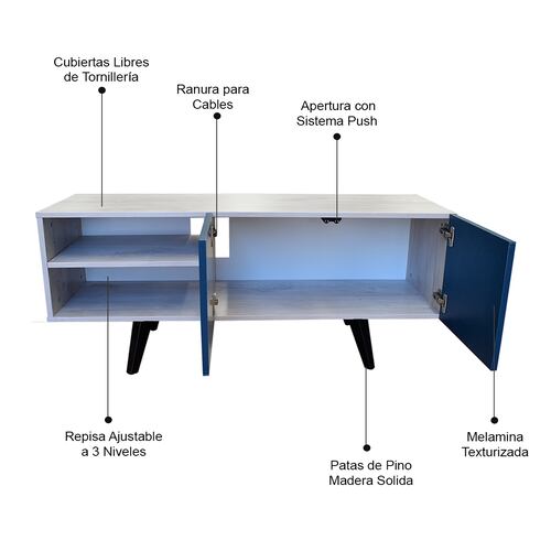  Mueble para TV de 50" Suecia  Practico e Inteligente  Hogare Blanco Azul 