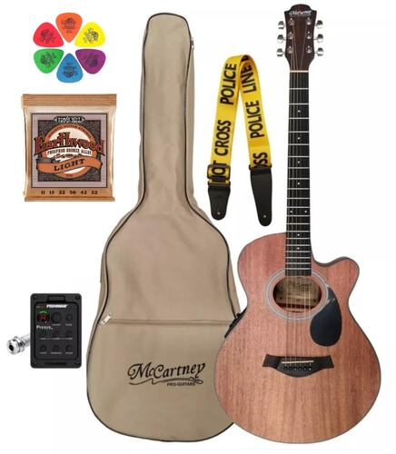 McCartney QA66 Guitarra Electroacústica con Pastilla Fishman Cuerdas Ernie ball Y Plumillas Tortex