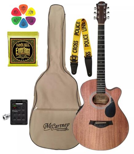 McCartney QA66 Guitarra Electroacústica con Pastilla Fishman Cuerdas Ernie ball Everlast Y Plumillas Tortex
