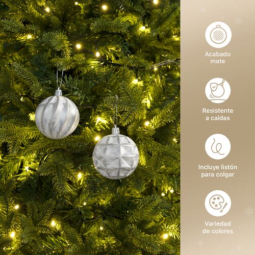 Set con 6 Esferas Decoración Navideña 8 cm Adornos para Árbol de Navidad (Blanca - Plateado) ESQUIMAL.