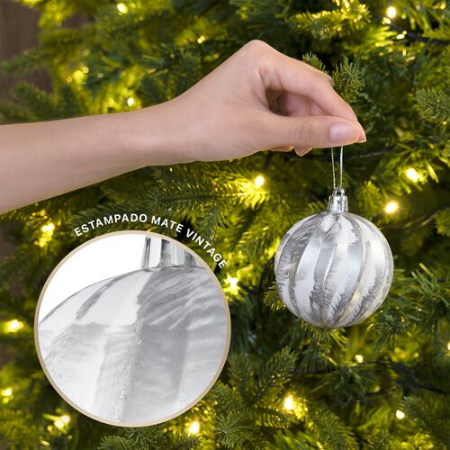 Set con 6 Esferas Decoración Navideña 8 cm Adornos para Árbol de Navidad (Blanca - Plateado) ESQUIMAL.
