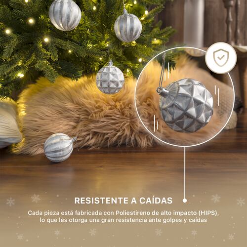 Set con 6 Esferas Decoración Navideña 8 cm Adornos para Árbol de Navidad (Blanca - Plateado) ESQUIMAL.