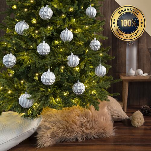 Set con 6 Esferas Decoración Navideña 8 cm Adornos para Árbol de Navidad (Blanca - Plateado) ESQUIMAL.