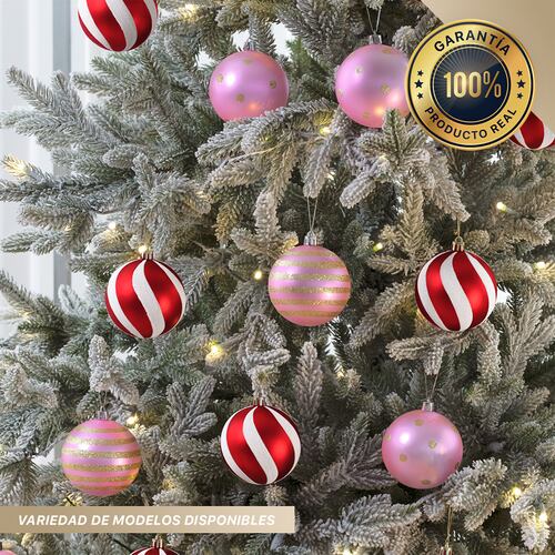 Set con 8 Esferas Decoración Navideña 8 cm Adornos para Árbol de Navidad (Rosa - Dorado) ESQUIMAL.