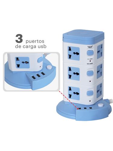 AGBOX Torre Multicontacto Vertical Con 12 Contactos Y 3 Usb Socket TH-TORMUL.