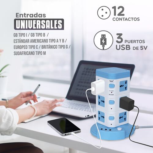 AGBOX Torre Multicontacto Vertical Con 12 Contactos Y 3 Usb Socket TH-TORMUL.