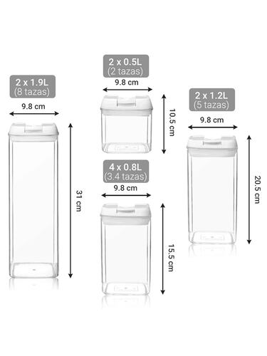 AGBOX Set De 10 Contenedores Herméticos Para Cocina, Tapa Blanca BOT010C.