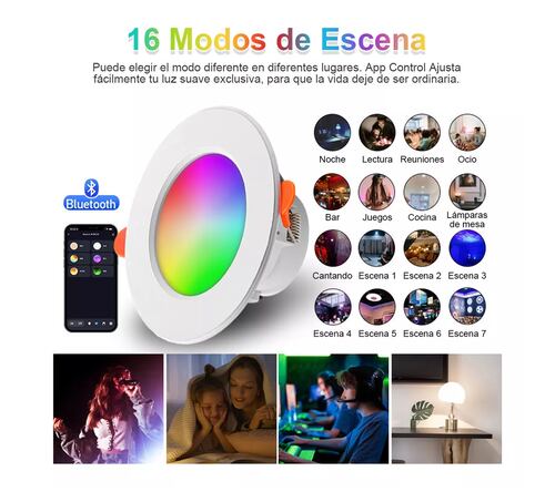 Par Lampara Luz Led De Techo Bluetooth Inteligente Rgb 10w 2pcs