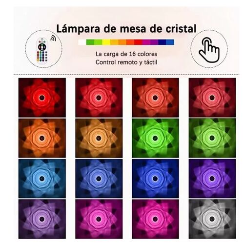 Lámpara 3d De Cristal Acrílico Control Táctil 16 Colores